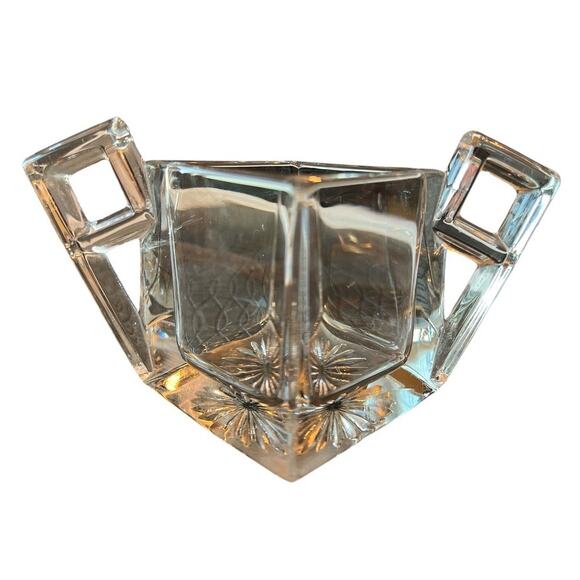 Heisey Clear Quatro Fine Crystal Open Sugar Bowl Vase Heavy Glass Square Handles - Picture 4 of 12